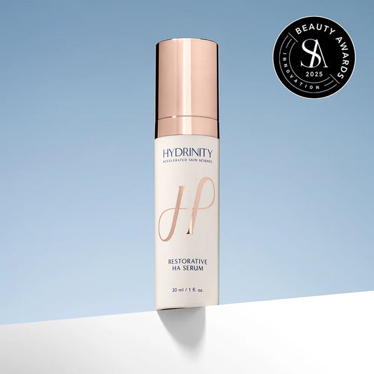 Restorative HA Serum with a beauty award badge